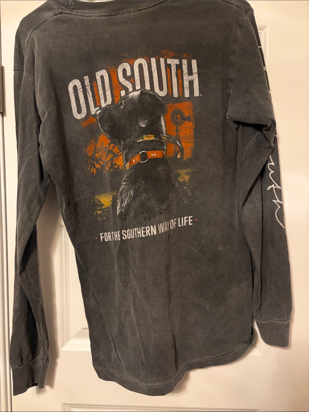 Old South Men's Long Sleeve Graphic Shirt - Charcoal with Orange Accent